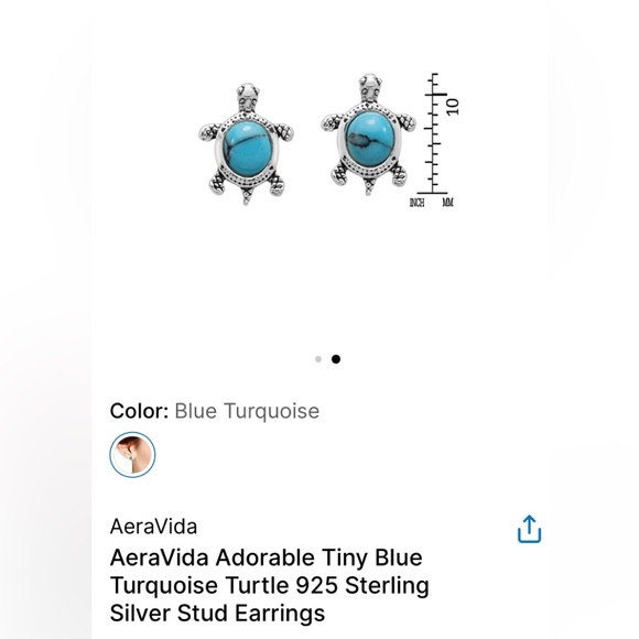 - NWT   925 Sterling Silver and blue turquoise Turtle stud earrings. - Picture 2 of 3